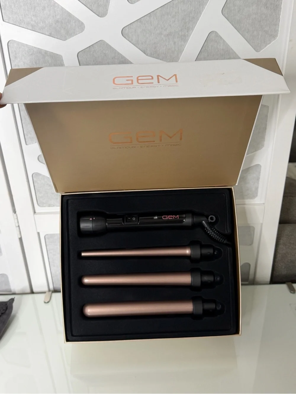 New 3-in-1 Curl Designer Ceramic Styling Iron - Rose Gold/Black GEM
